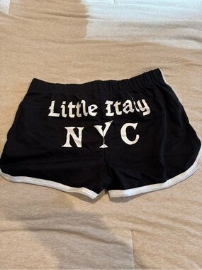 Black 'Little Italy NYC' Athletic Shorts with White Trim